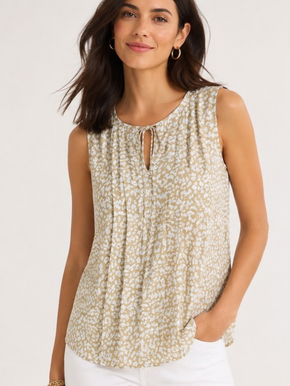 J.Crew Tan & White Leopard Print Tie Neck Blouse Size Medium